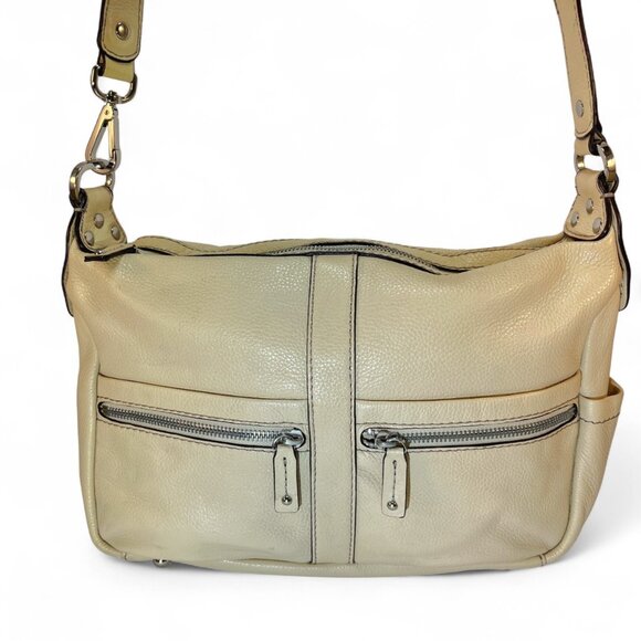 Tignanello Camel Color Leather Purse Crossbody Zipper Closure11 Pockets 3 Inside - Picture 2 of 15